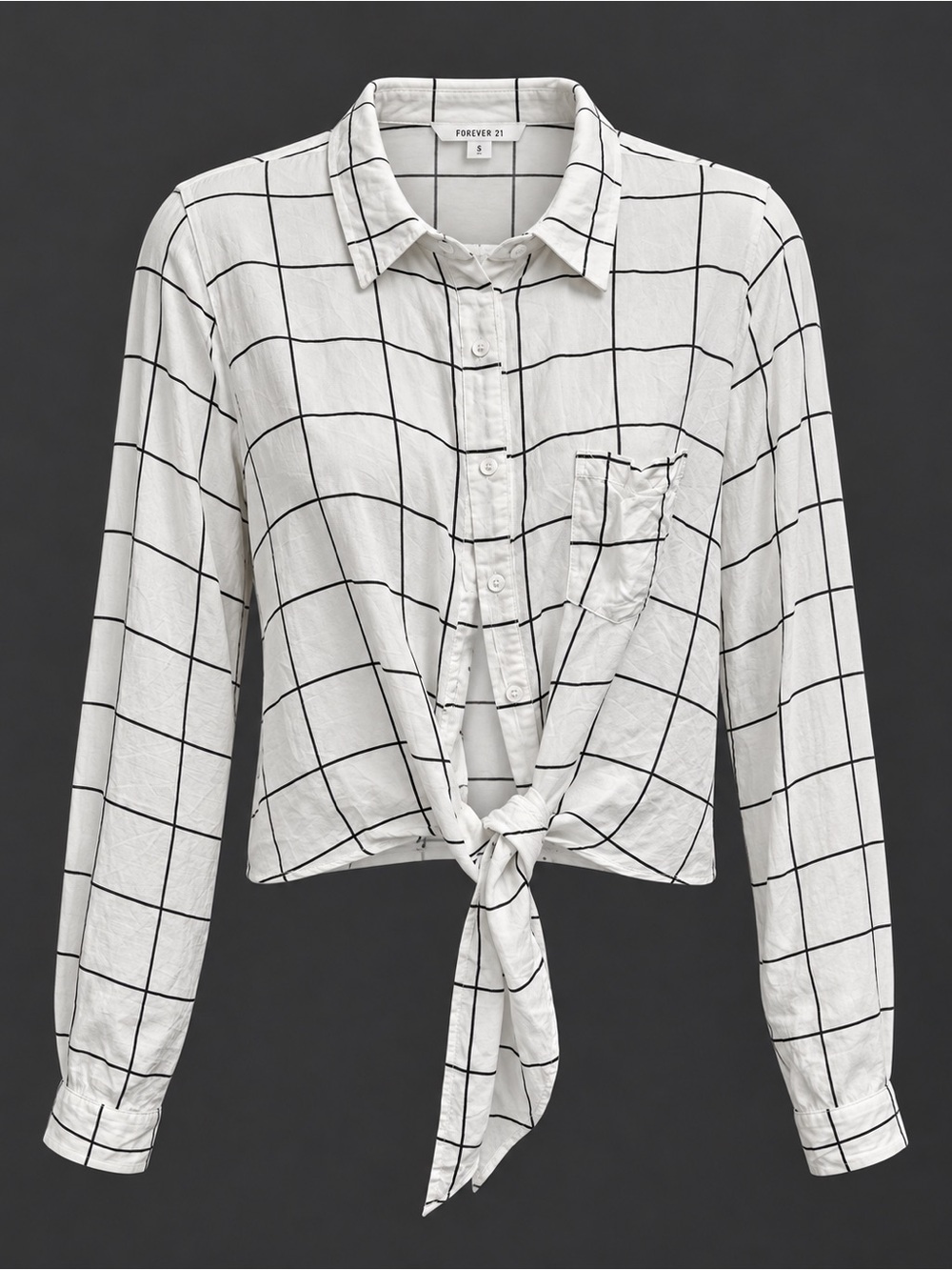Forever 21 White Grid Tie Front Shirt 2X